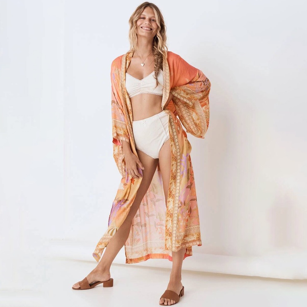 BOHO Chic Floral print Kimono cardigan orange - Picture 6 of 10